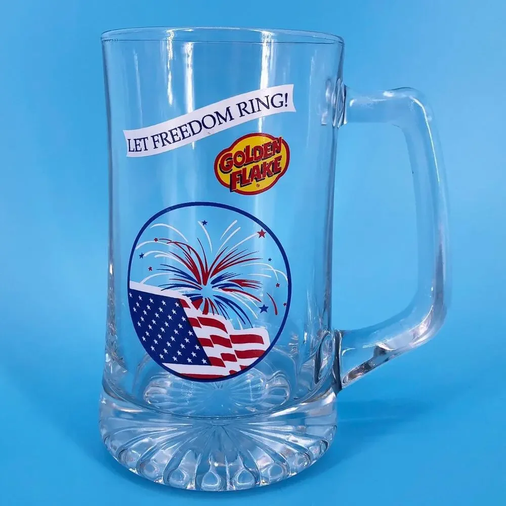 glass beer mug Golden Flake Let Freedom Ring 90s 1990s vintage